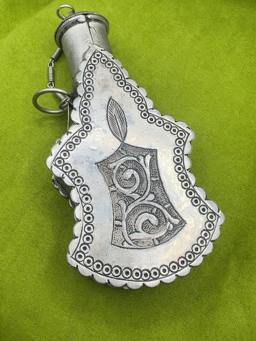 Antique Bedouin Kohl Flask Silver-Tone Engraved Middle Eastern Tribal Vessel